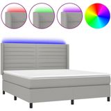 vidaXL Boxspringbett mit Matratze & LED Hellgrau 160x200 cm Stoff