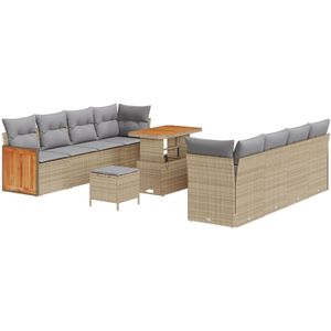 vidaXL 11-teiliges Garten Sofa Set mit Kissen Beige Poly Rattan Akazie,  3-teiliges Garten Esszimmer Set mit Kissen Beige Poly Rattan Akazie