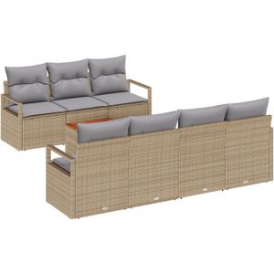 vidaXL 8-Teiliges Garten Sofa Set mit Kissen Beige Poly Rattan Akazie,  2-Sitzer Garten Sofa mit Kissen Beige Poly Rattan