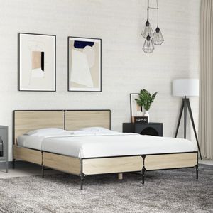 vidaXL Bettgestell Sonoma-Eiche 120x200 cm Holzwerkstoff und Metall