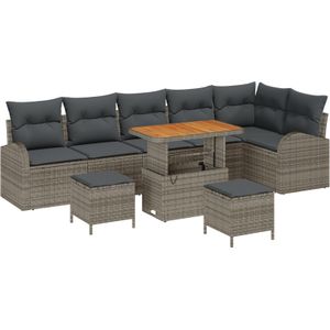 vidaXL 9-teiliges Garten Sofa Set mit Kissen Grau Poly Rattan Akazie,  2-Sitzer Garten Sofa mit Stauraum & Kissen Grau Poly Rattan,  3-teiliges Garten Essset mit Kissen Grau Poly Rattan Akazie
