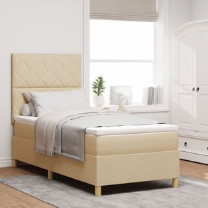 vidaXL Boxspringbett mit Matratze & LED Creme 100x200 cm Stoff