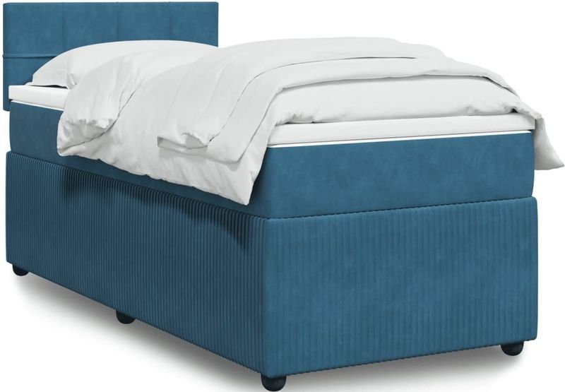 vidaXL Boxspringbett mit Matratze Blau 80x200 cm Samt
