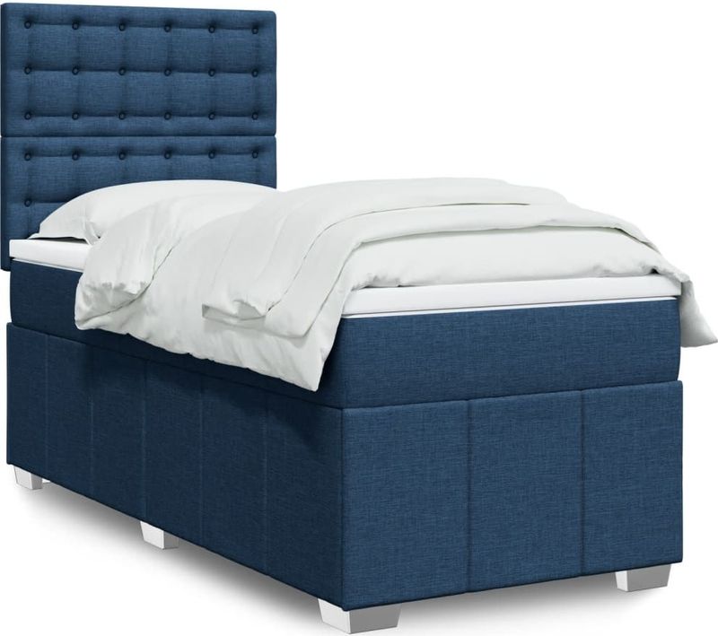 vidaXL Boxspringbett mit Matratze Blau 90x190 cm Stoff