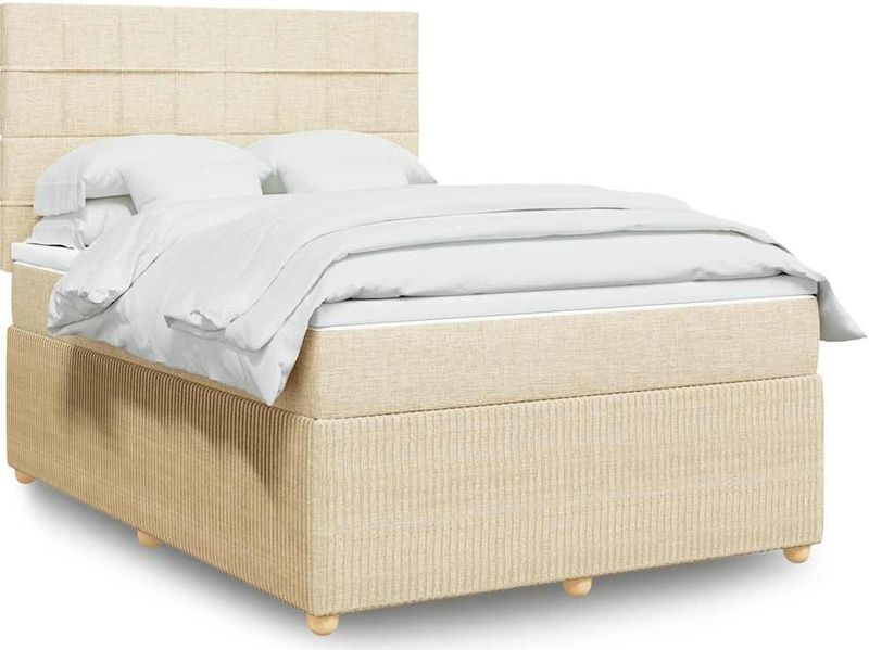 vidaXL Boxspringbett mit Matratze Creme 140x200 cm Stoff