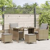 vidaXL 4-tlg. Garten-Sofagarnitur mit Kissen Beige Poly Rattan