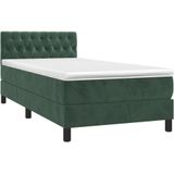 vidaXL Boxspringbett mit Matratze & LED Dunkelgrün 90x200 cm Samt