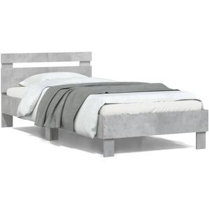 vidaXL Bettgestell mit Kopfteil und LED-Leuchten Betongrau 100x200 cm