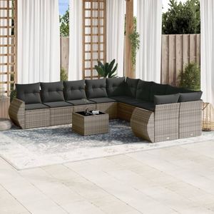 vidaXL 11-tlg. Garten-Sofagarnitur mit Kissen Grau Poly Rattan