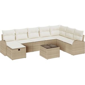 vidaXL 9-teiliges Garten-Sofa-Set mit Kissen Beige Poly Rattan