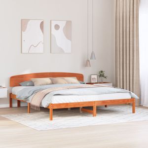vidaXL Bettgestell mit Kopfteil in gewachstem Braun 200x200 cm aus massivem Kiefernholz