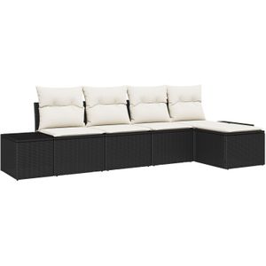 vidaXL 5-teiliges Garten-Sofa Set mit Kissen in Schwarz aus Poly Rattan