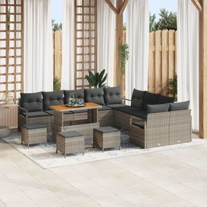 vidaXL 13-teiliges Garten-Sofa-Set mit Kissen Grau Poly Rattan Akazie,  2-Sitzer Garten-Sofa mit Stauraum & Kissen Grau Poly Rattan,  3-teiliges Garten-Dining-Set mit Kissen Grau Poly Rattan Akazie