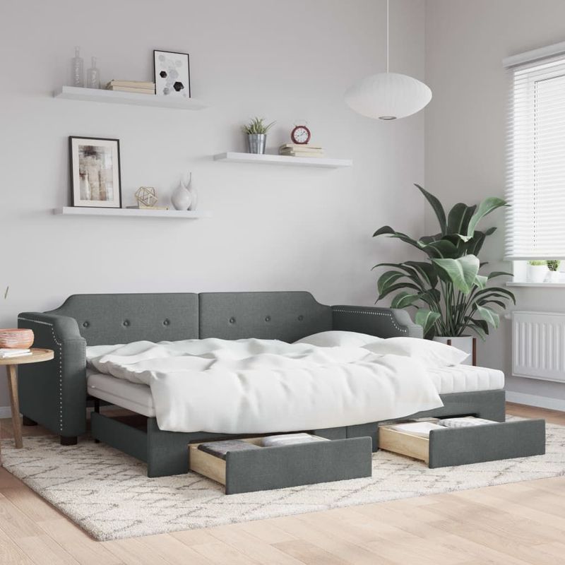 vidaXL Tagesbett Ausziehbar mit Schubladen Dunkelgrau 100x200 cm Stoff