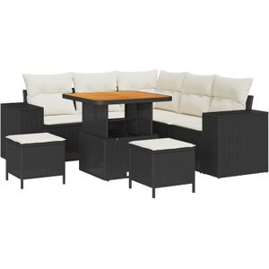 vidaXL 8-teiliges Garten Sofa Set mit Kissen Schwarz Poly Rattan Akazie,  3-teiliges Garten Esszimmer Set mit Kissen Schwarz Poly Rattan Akazie