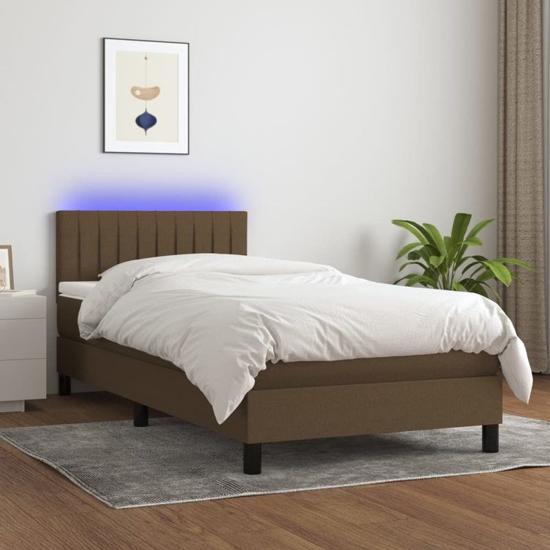 vidaXL Boxspringbett mit Matratze & LED Dunkelbraun 80x200 cm Stoff