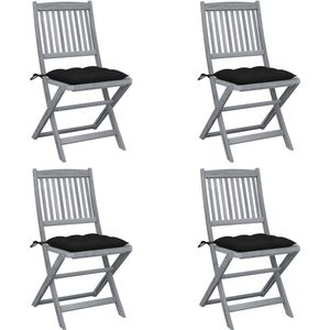 vidaXL Klappbare Gartenstühle 4 Stk. mit Kissen Massivholz Akazie