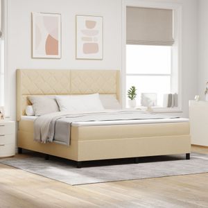 vidaXL LED Boxspringbett mit Matratze Creme 180x200 cm Stoff