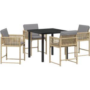 vidaXL 5-teiliges Garten-Ess-Set mit Kissen Beige Poly Rattan