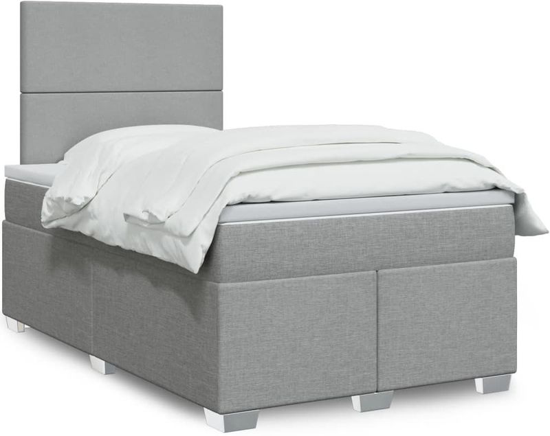 vidaXL Boxspringbett mit Matratze Hellgrau 120x200 cm Stoff