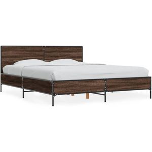 vidaXL Bettgestell Braun Eichen-Optik 150x200 cm Holzwerkstoff Metall