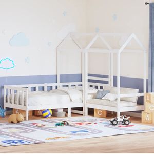 vidaXL Tagesbett und Bank mit Dach Weiß 90x200 cm Kiefernholz