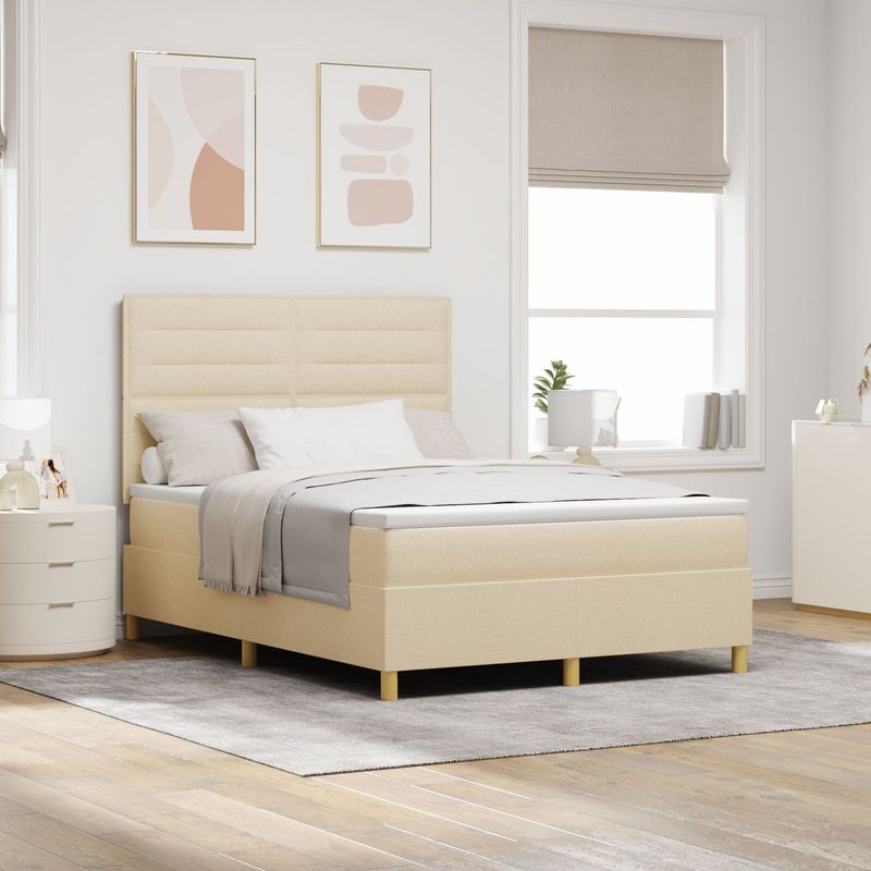 vidaXL Boxspringbett mit Matratze Creme 160x200 cm Stoff