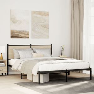 vidaXL Metallbett ohne Matratze Sonoma-Eiche 150x200 cm