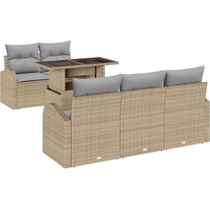 vidaXL 6-teiliges Garten Sofa Set mit Kissen Beige Poly Rattan,  2-Sitzer Garten Sofa mit Stauraum & Kissen Beige Poly Rattan