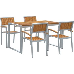vidaXL 5-teiliges Garten-Essset aus Akazienmassivholz und Metall