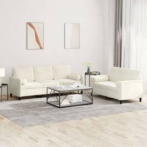 vidaXL 2-tlg. Sofagarnitur mit Kissen Creme Samt