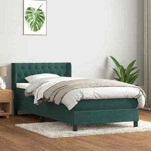 vidaXL Boxspringbett mit Matratze Dunkelgrün 100x210 cm Samt