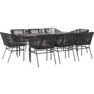 vidaXL 9-tlg. Garten-Essgruppe mit Kissen Schwarz Poly Rattan Glas