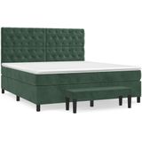 vidaXL Boxspringbett mit Matratze Dunkelgrün 160x200 cm Samt