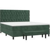 vidaXL Boxspringbett mit Matratze Dunkelgrün 160x200 cm Samt