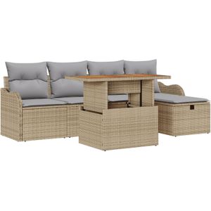 vidaXL 6-teiliges Garten Sofa Set mit Kissen Beige Poly Rattan,  2-Sitzer Garten Sofa mit Stauraum & Kissen Beige Poly Rattan