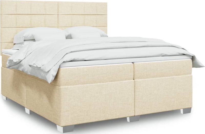 vidaXL Boxspringbett mit Matratze Creme 200x200 cm Stoff