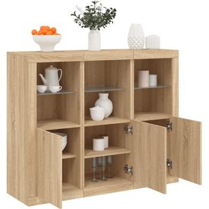 vidaXL Sideboards mit LED-Leuchten 3 Stk. Sonoma-Eiche Holzwerkstoff