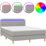 vidaXL Boxspringbett mit Matratze & LED Hellgrau 140x190 cm Stoff