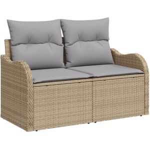 vidaXL 2-Sitzer Garten-Sofa mit Stauraum und Kissen Beige Poly Rattan