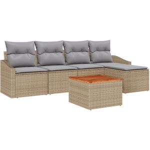 vidaXL 6-teiliges Garten Sofa Set mit Kissen Beige Poly Rattan Akazienholz