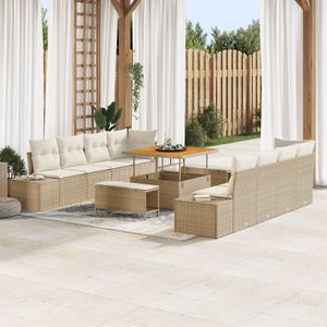vidaXL 11-teiliges Garten-Sofa-Set mit Kissen Beige Poly Rattan Akazie,  2-Sitzer Garten-Sofa mit Stauraum & Kissen Beige Poly Rattan,  3-teiliges Garten-Dining-Set mit Kissen Beige Poly Rattan Akazie
