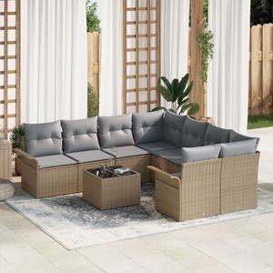 vidaXL 9-teiliges Garten Sofa Set mit Kissen Beige Poly Rattan,  2-Sitzer Garten Sofa mit Stauraum & Kissen Beige Poly Rattan
