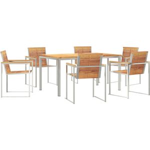 vidaXL 7-teilige Garten Essgruppe Massivholz Teak,  Esszimmertisch 150x90x75 cm Massivholz Teak