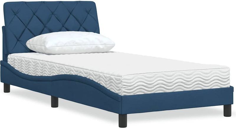 vidaXL Bett mit Matratze Blau 100x200 cm Stoff