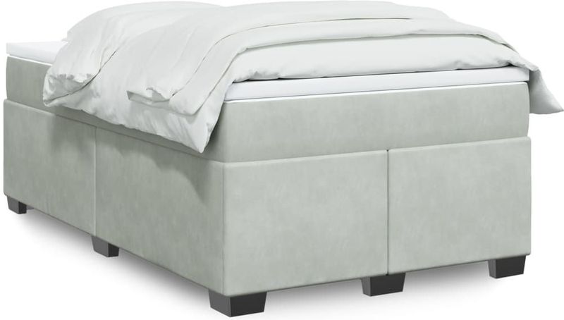 vidaXL Boxspringbett mit Matratze Hellgrau 120x200 cm Samt