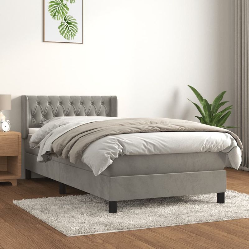 vidaXL Boxspringbett mit Matratze Hellgrau 100x200 cm Samt