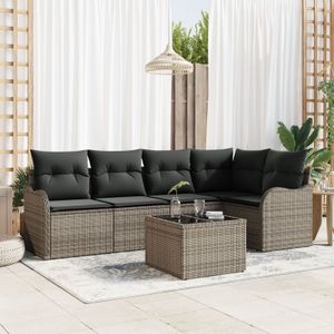 vidaXL 5-teiliges Gartensofa-Set mit Kissen aus schwarzem Poly-Rattan,  2-Sitzer Gartensofa mit Stauraum & Kissen in grauem Poly-Rattan