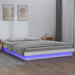 vidaXL Massivholzbett mit LEDs Weiß 160x200 cm