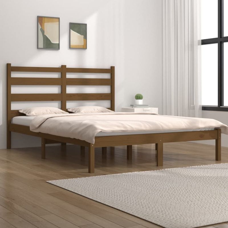 vidaXL Massivholzbett Honigbraun Kiefer 200x200 cm